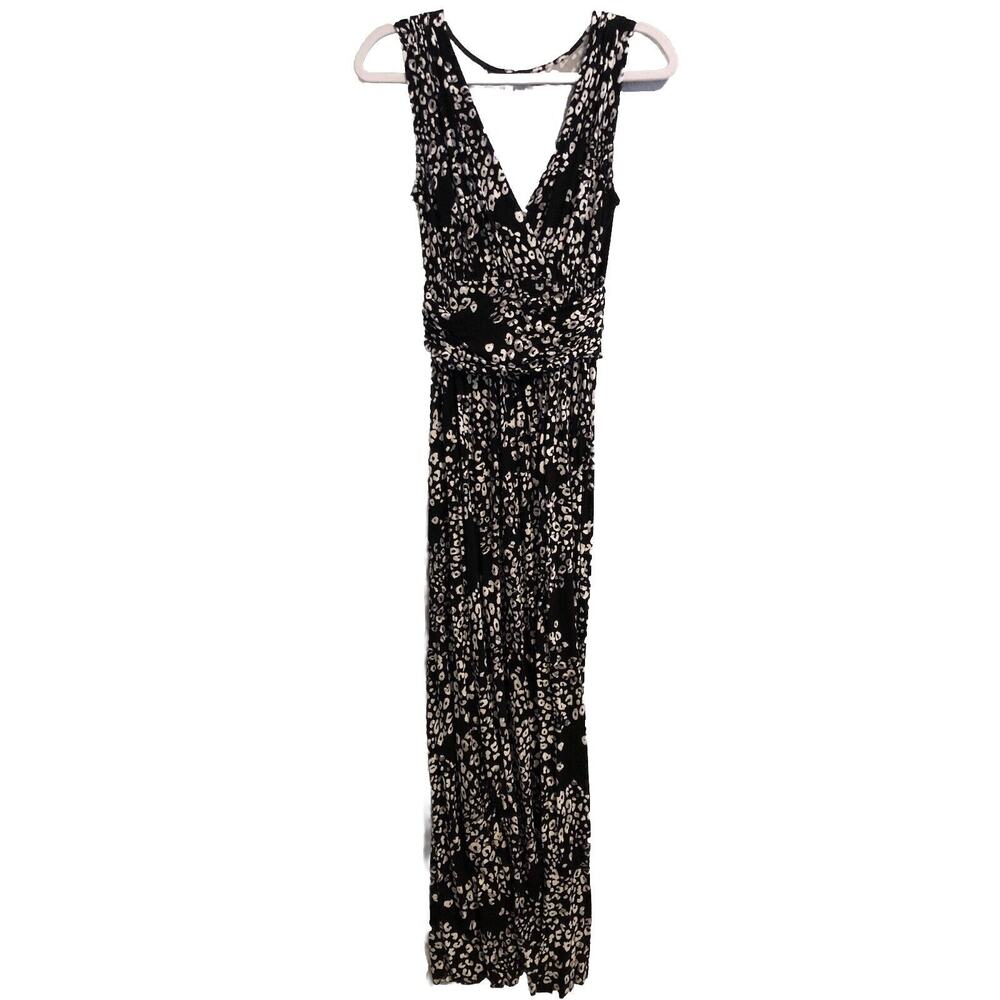 Jennifer‎ Lopez Women Dress Small Black White Pattern Sleeveless V-neck Raw Hem